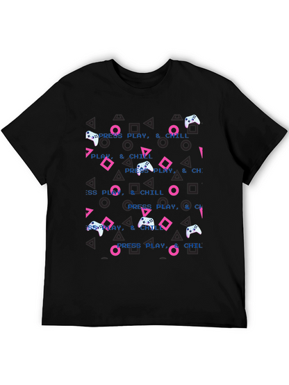 Press Play & Chill Gamer T-Shirt - Retro Design