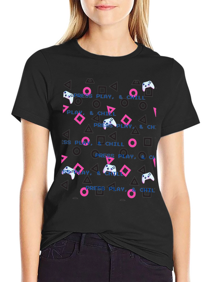 Press Play & Chill Gamer T-Shirt - Retro Design