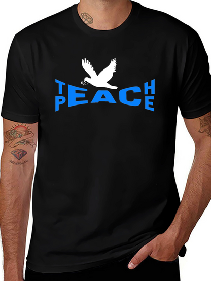Peace Dove Graphic T-Shirt - Blue Text Black Tee