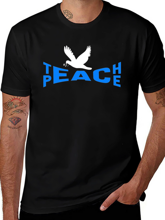 Peace Dove Graphic T-Shirt - Blue Text Black Tee