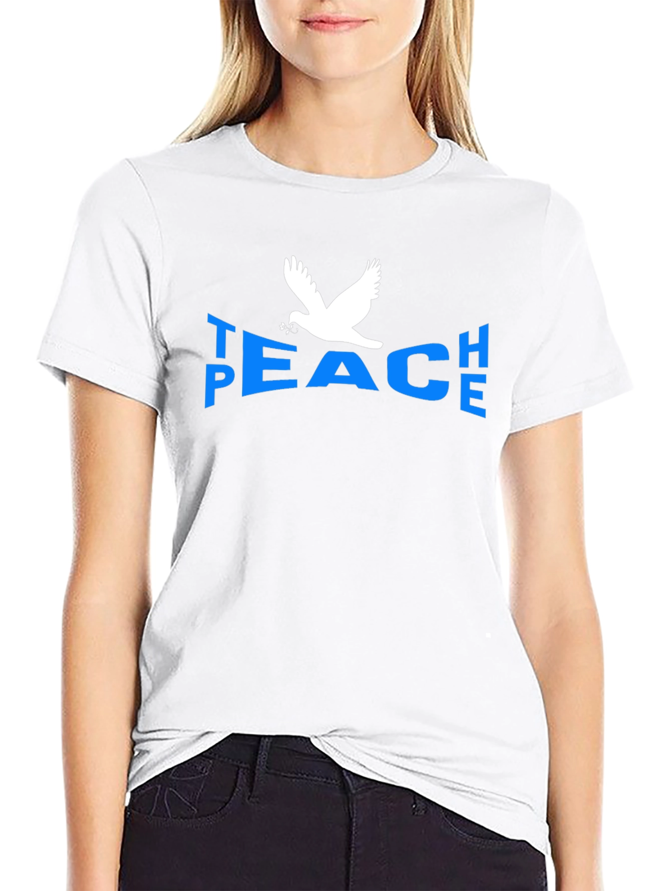Peace Dove Graphic T-Shirt - Blue Text Black Tee