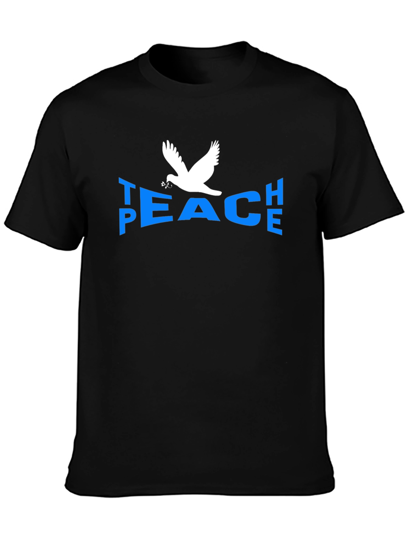 Peace Dove Graphic T-Shirt - Blue Text Black Tee
