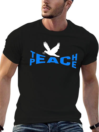Peace Dove Graphic T-Shirt - Blue Text Black Tee