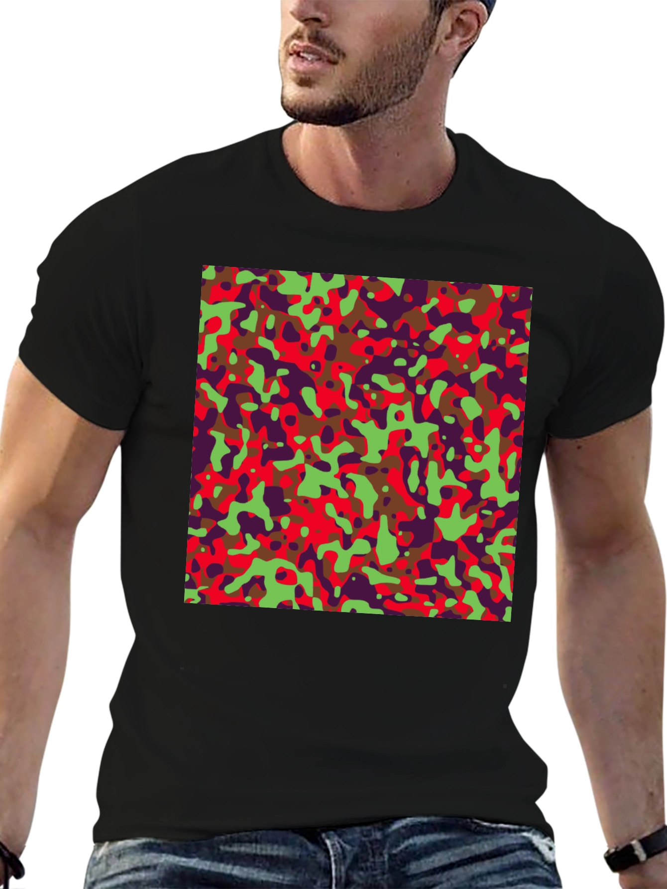 Camo Pattern Mens Black Tee
