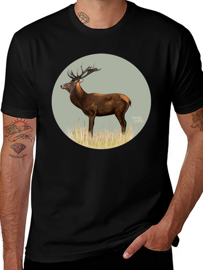 Deer Graphic Tee - Black Cotton T-Shirt