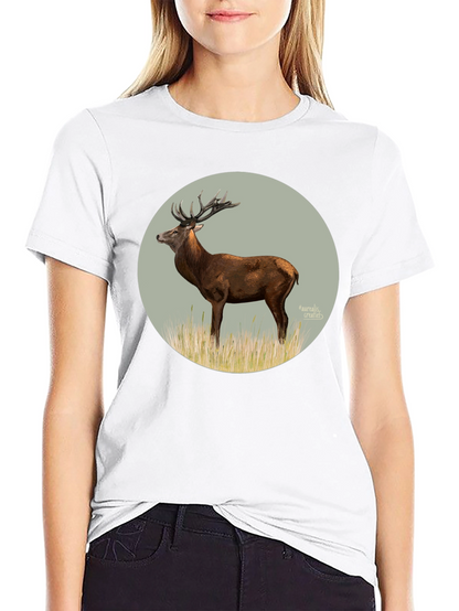 Deer Graphic Tee - Black Cotton T-Shirt