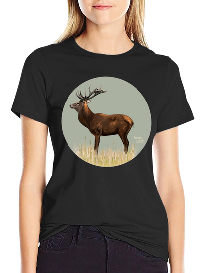 Deer Graphic Tee - Black Cotton T-Shirt
