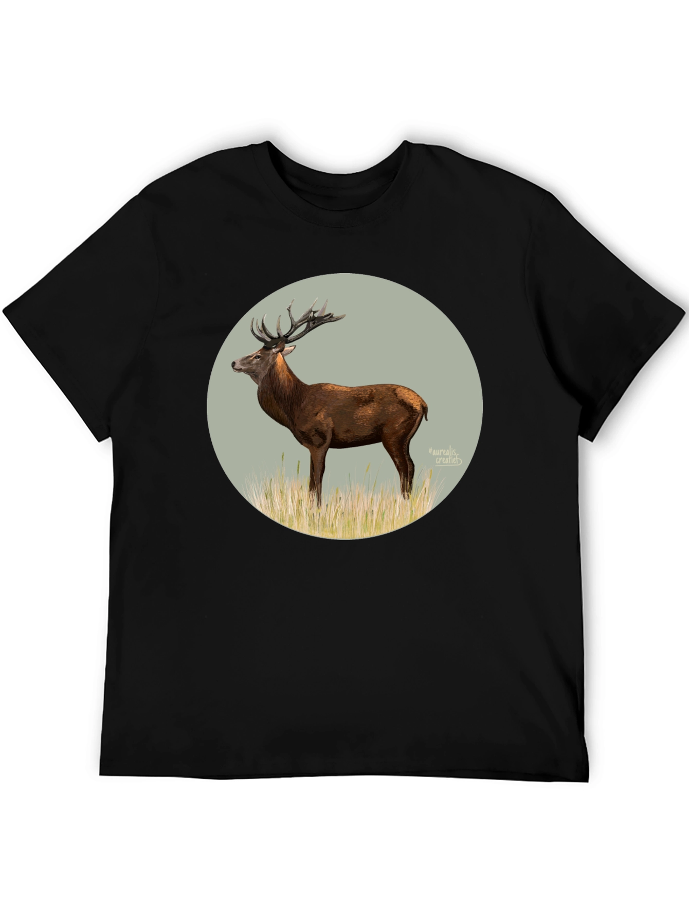 Deer Graphic Tee - Black Cotton T-Shirt