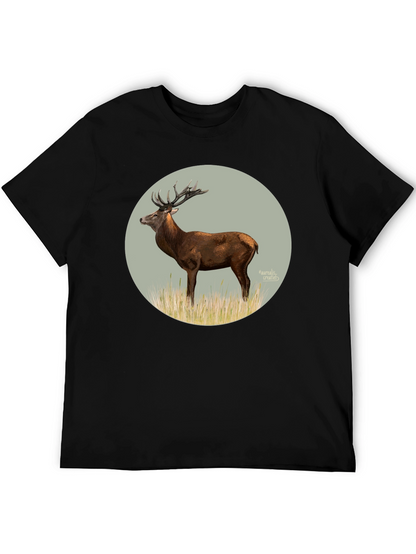 Deer Graphic Tee - Black Cotton T-Shirt