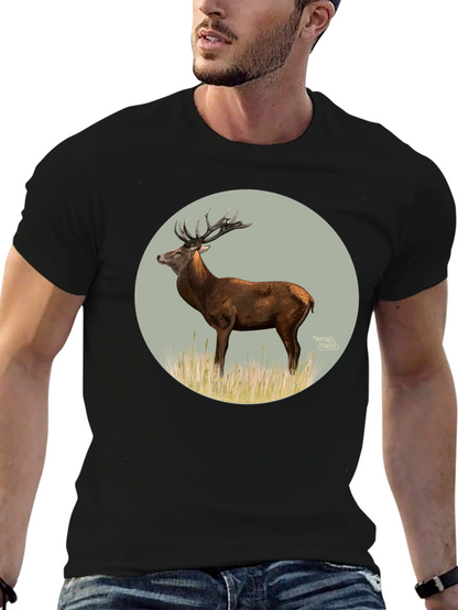 Deer Graphic Tee - Black Cotton T-Shirt