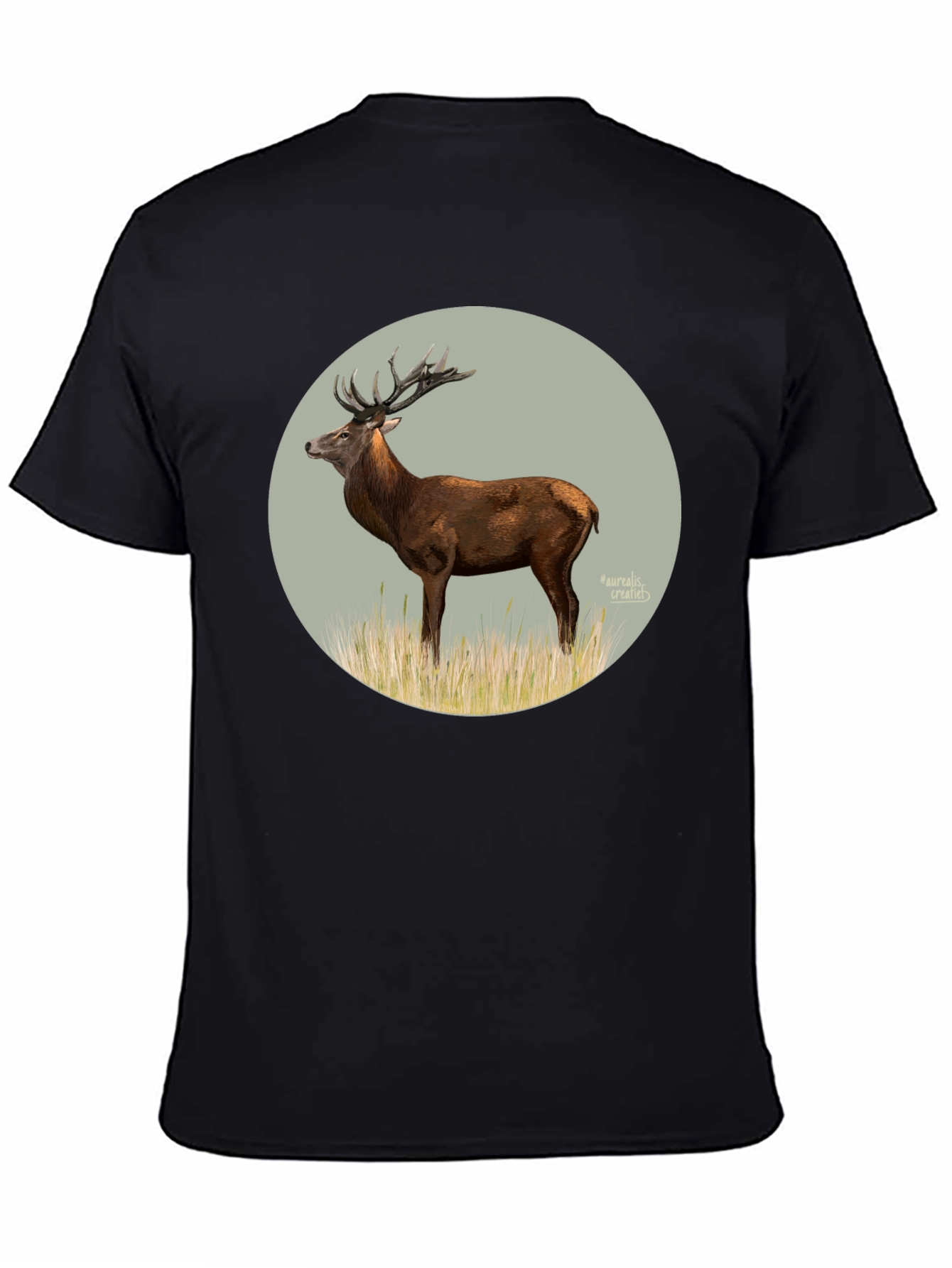 Deer Graphic Tee - Black Cotton T-Shirt