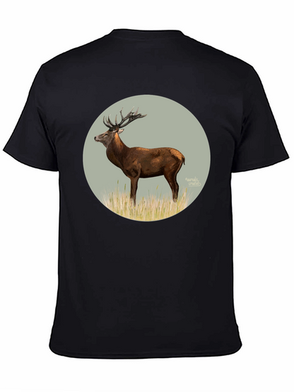 Deer Graphic Tee - Black Cotton T-Shirt