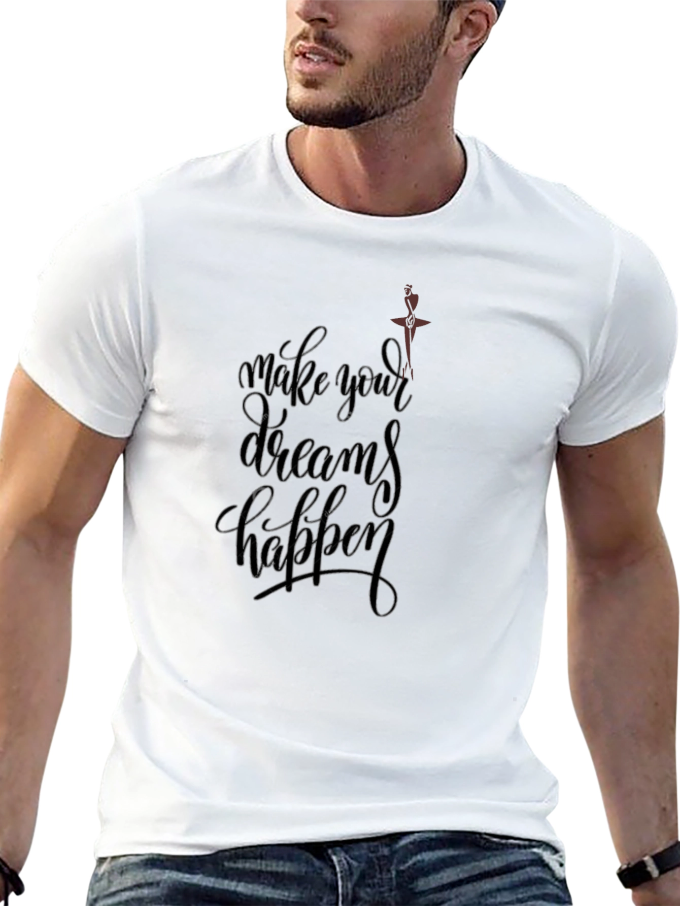 Inspirational Black T-Shirt - Make Your Dreams Happen