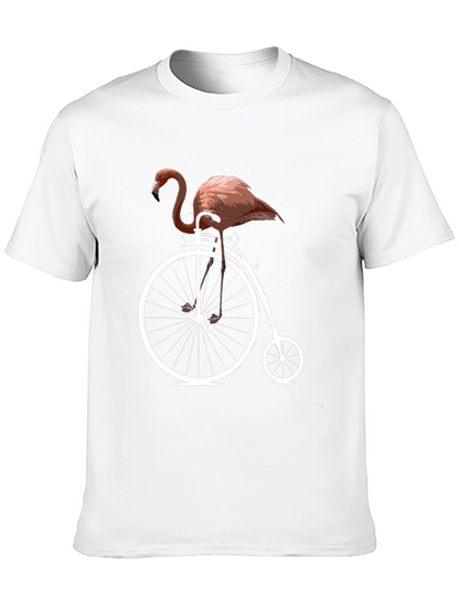 Flamingo on Bike Graphic Tee - Black Cotton T-Shirt
