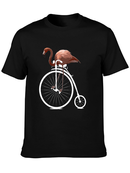 Flamingo on Bike Graphic Tee - Black Cotton T-Shirt