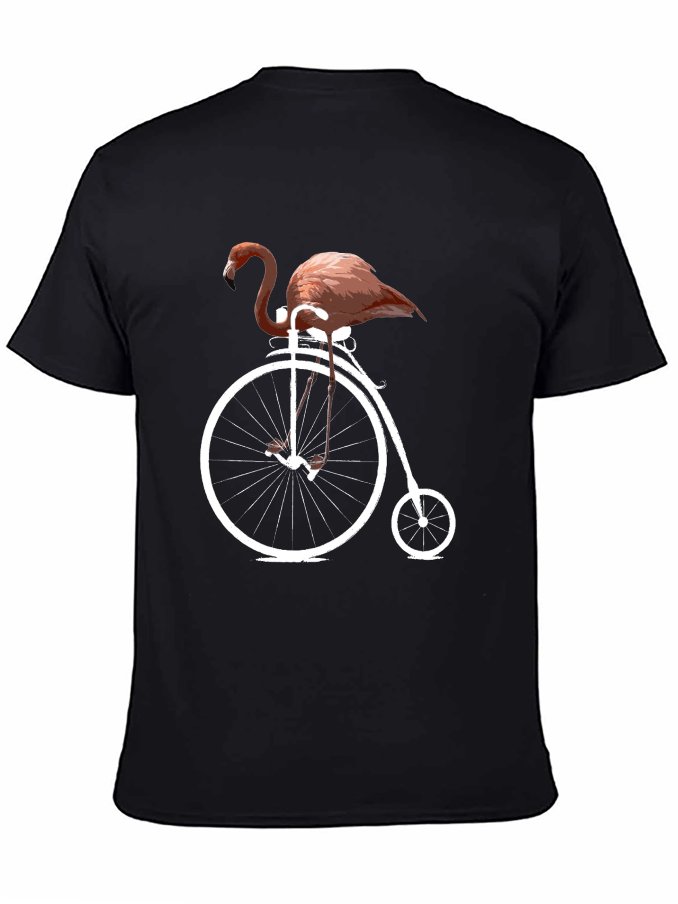 Flamingo on Bike Graphic Tee - Black Cotton T-Shirt