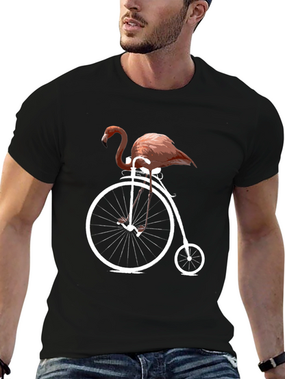 Flamingo on Bike Graphic Tee - Black Cotton T-Shirt