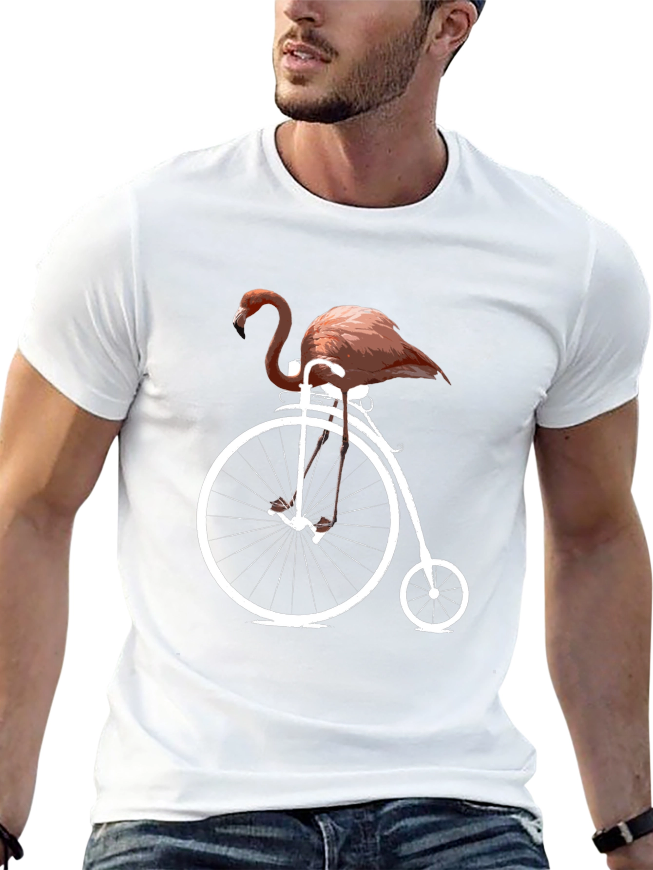 Flamingo on Bike Graphic Tee - Black Cotton T-Shirt