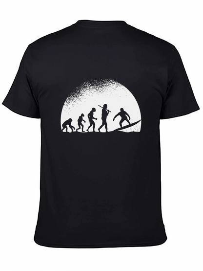 Evolution of Surfing Graphic Tee - Black Cotton T-Shirt