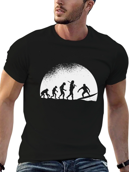 Evolution of Surfing Graphic Tee - Black Cotton T-Shirt