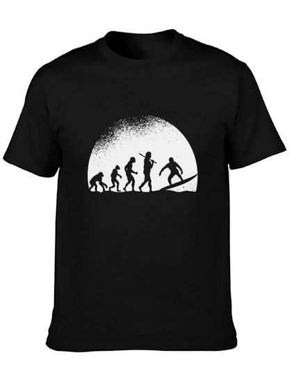 Evolution of Surfing Graphic Tee - Black Cotton T-Shirt