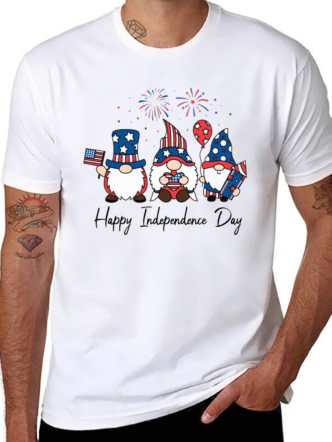 Patriotic Gnome Independence Day Black T-Shirt