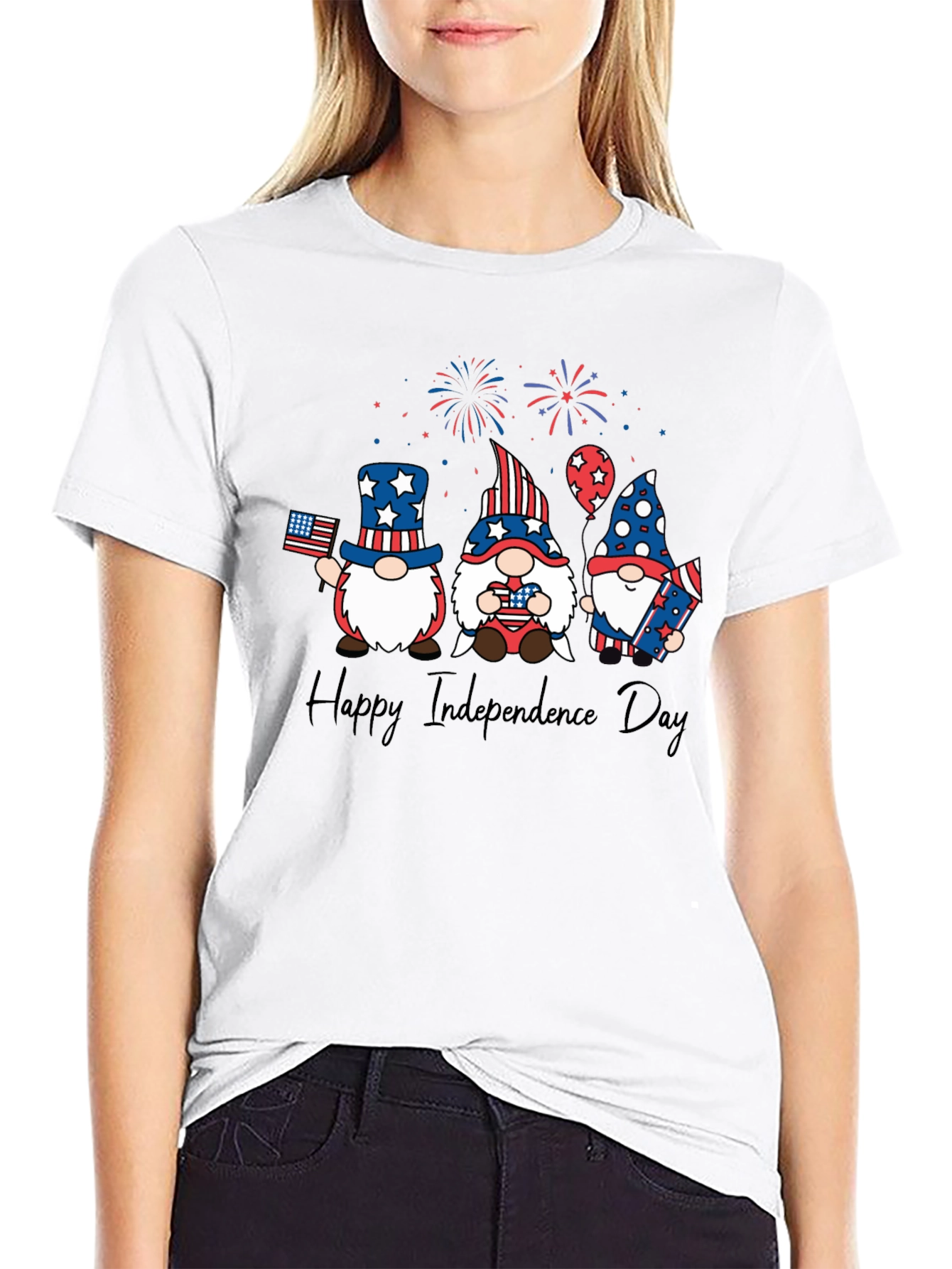 Patriotic Gnome Independence Day Black T-Shirt