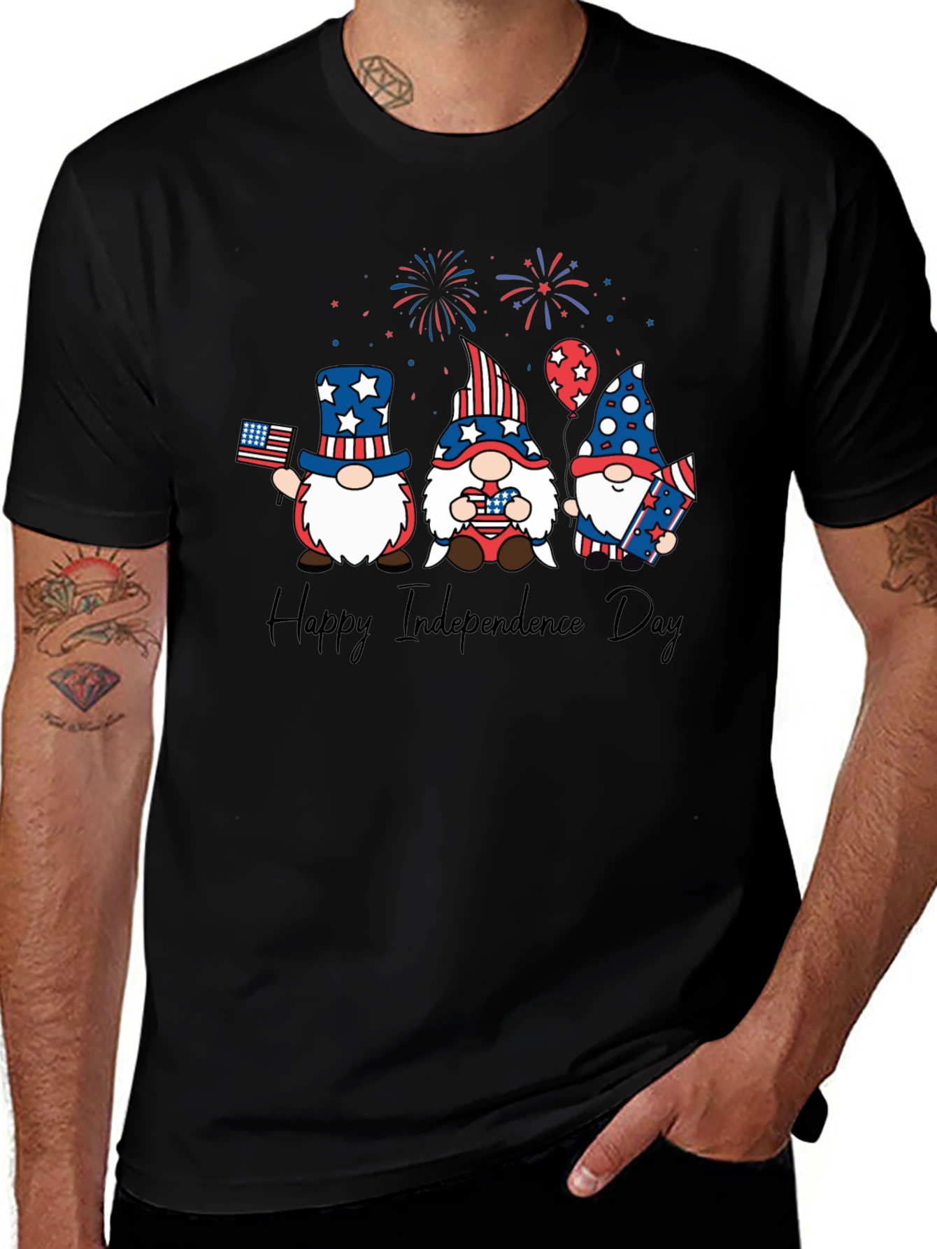Patriotic Gnome Independence Day Black T-Shirt