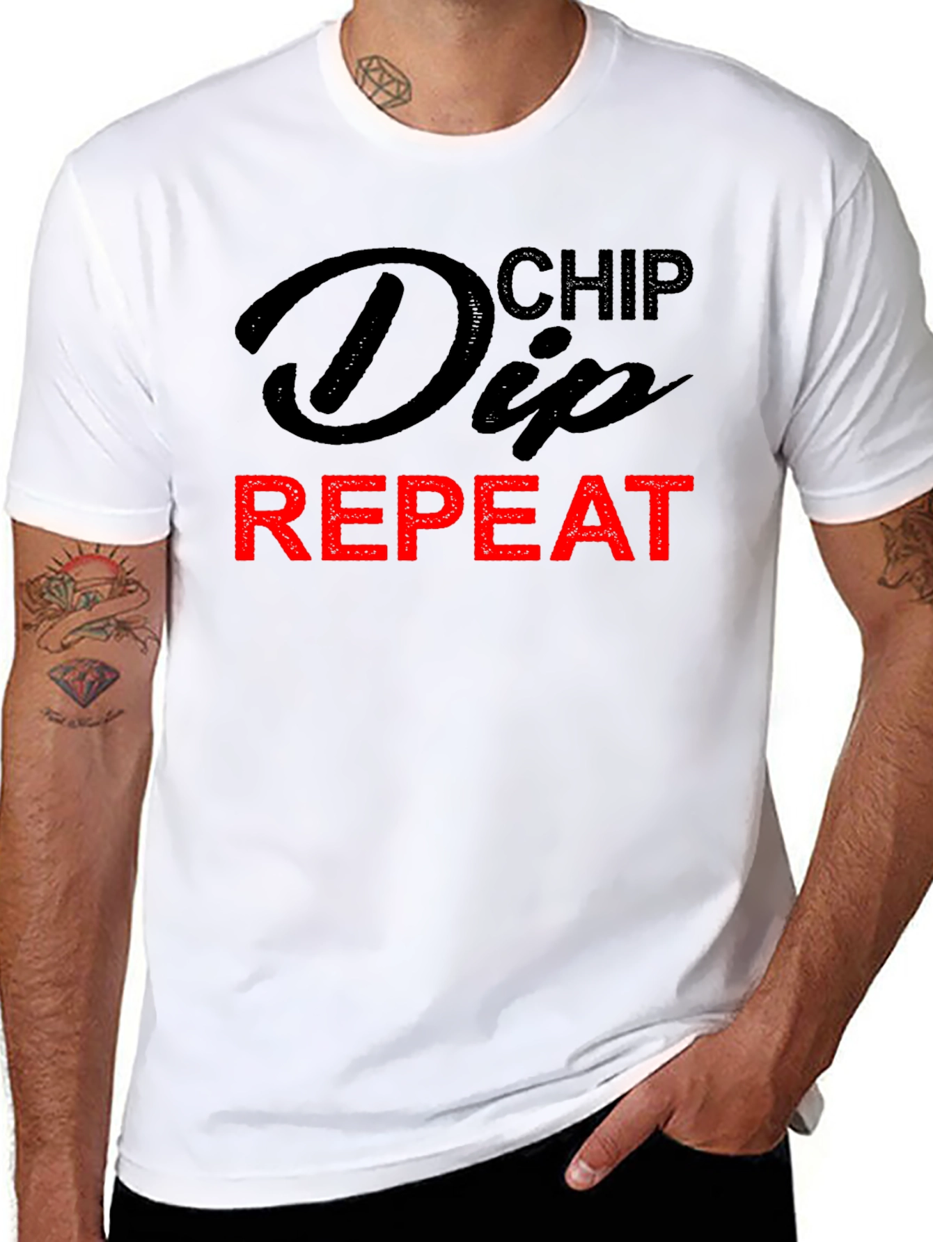 Chip Dip Repeat T-Shirt - Humorous Foodie Tee