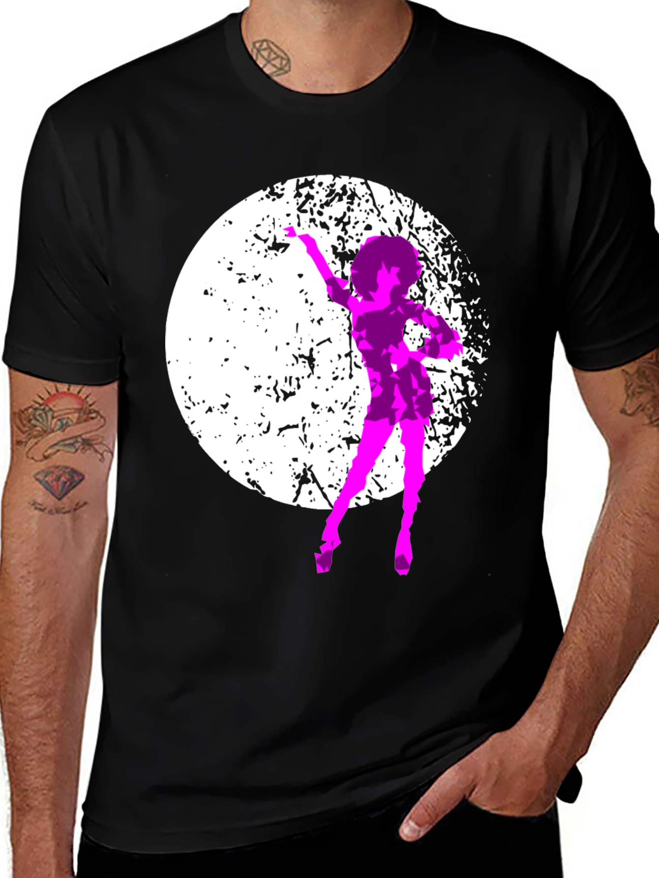 Retro Dancer Graphic Tee - Black Cotton T-Shirt