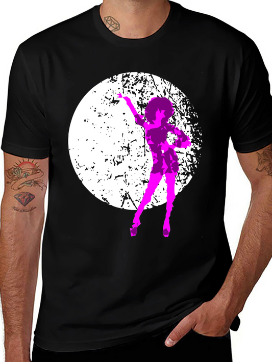 Retro Dancer Graphic Tee - Black Cotton T-Shirt