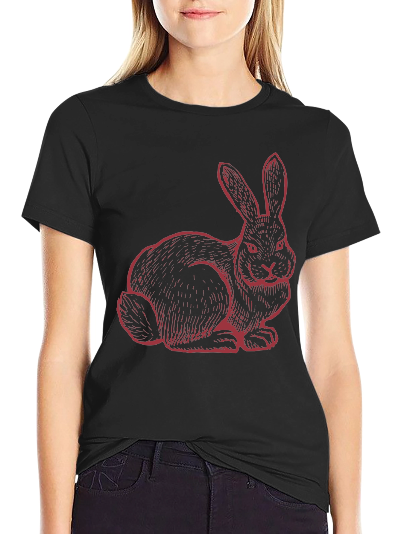 Rabbit Graphic Tee - Black Cotton Blend