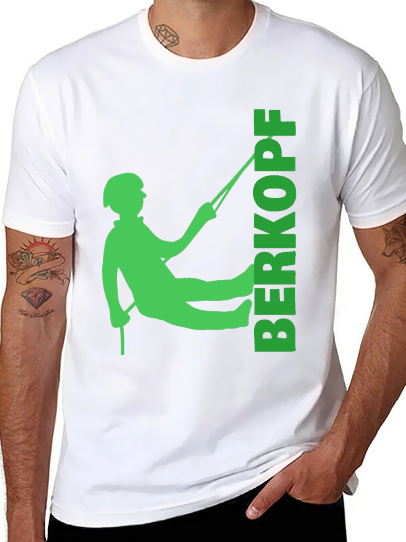 Rock Climbing T-Shirt - Green Climber Silhouette
