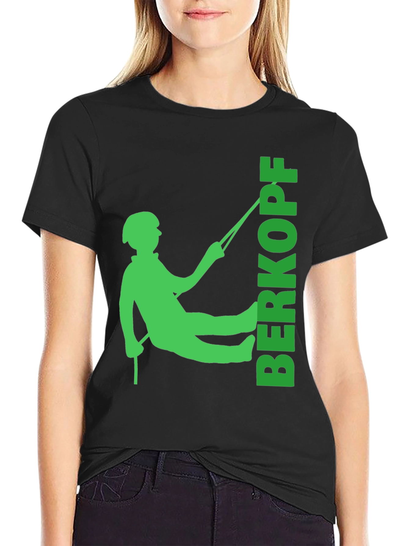 Rock Climbing T-Shirt - Green Climber Silhouette