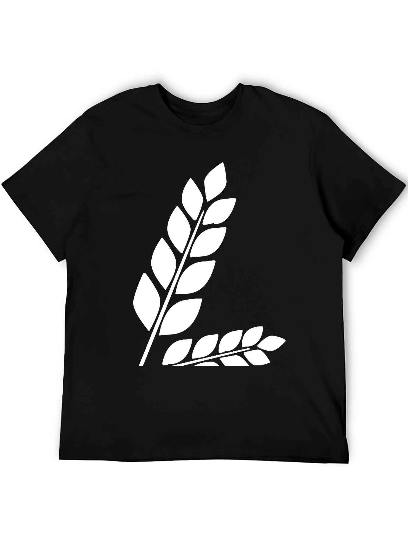 Black T-Shirt with White Leaf Design
