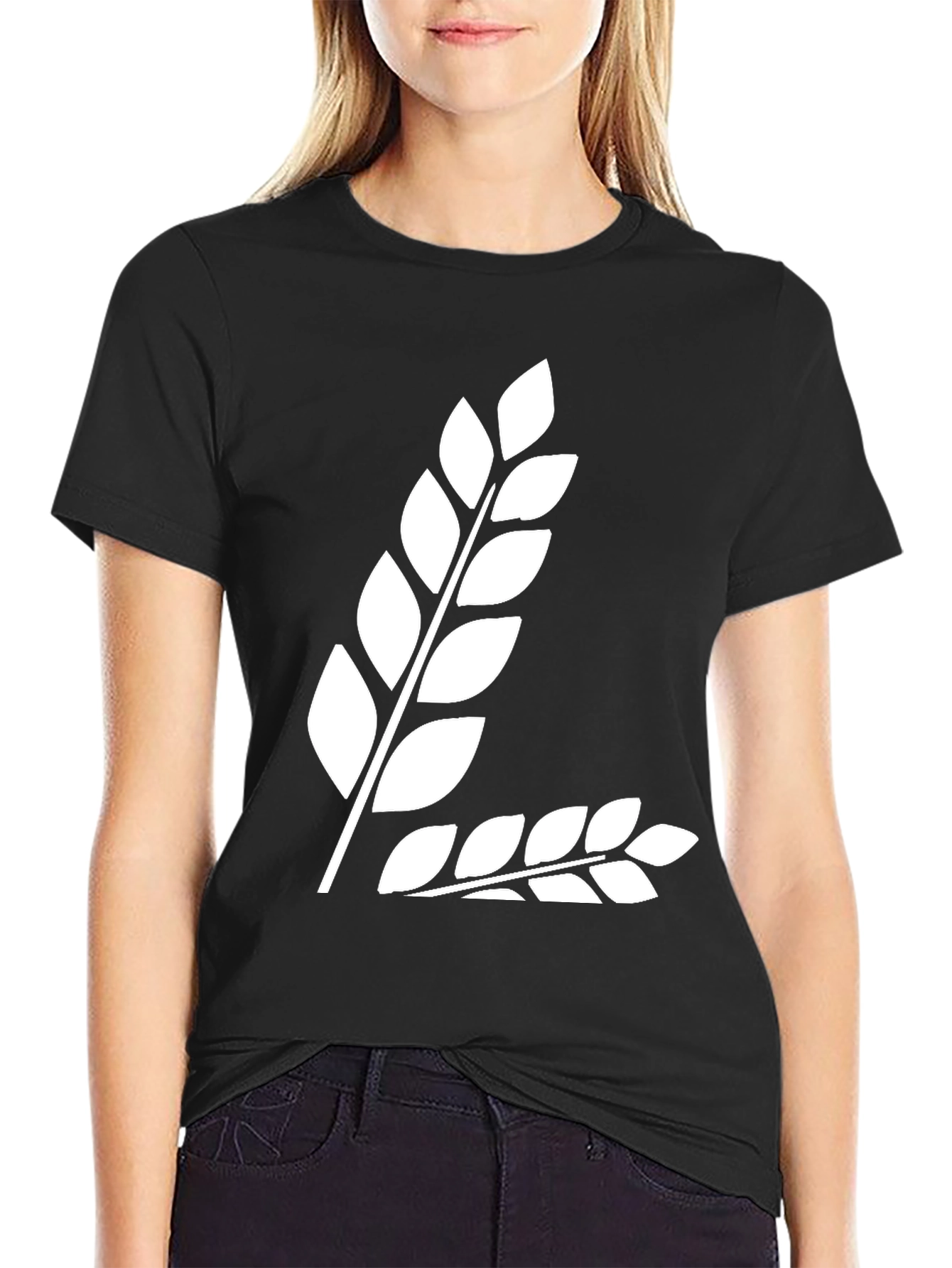 Black T-Shirt with White Leaf Design
