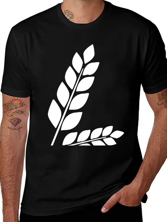 Black T-Shirt with White Leaf Design