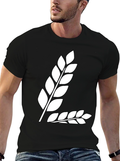 Black T-Shirt with White Leaf Design