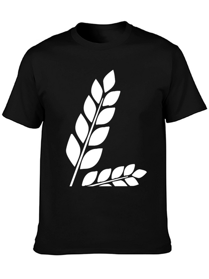 Black T-Shirt with White Leaf Design