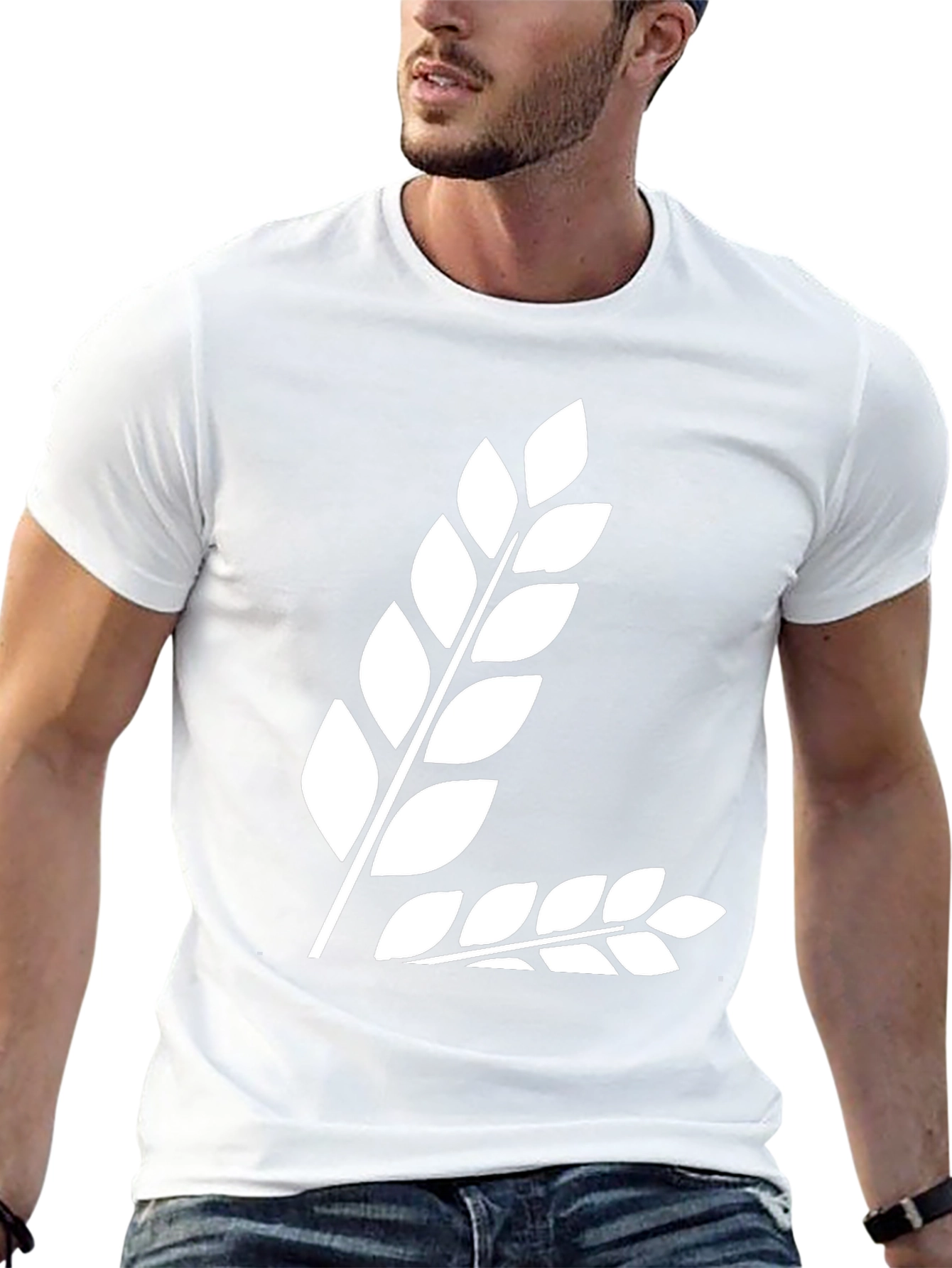 Black T-Shirt with White Leaf Design