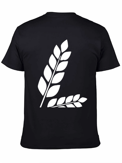 Black T-Shirt with White Leaf Design