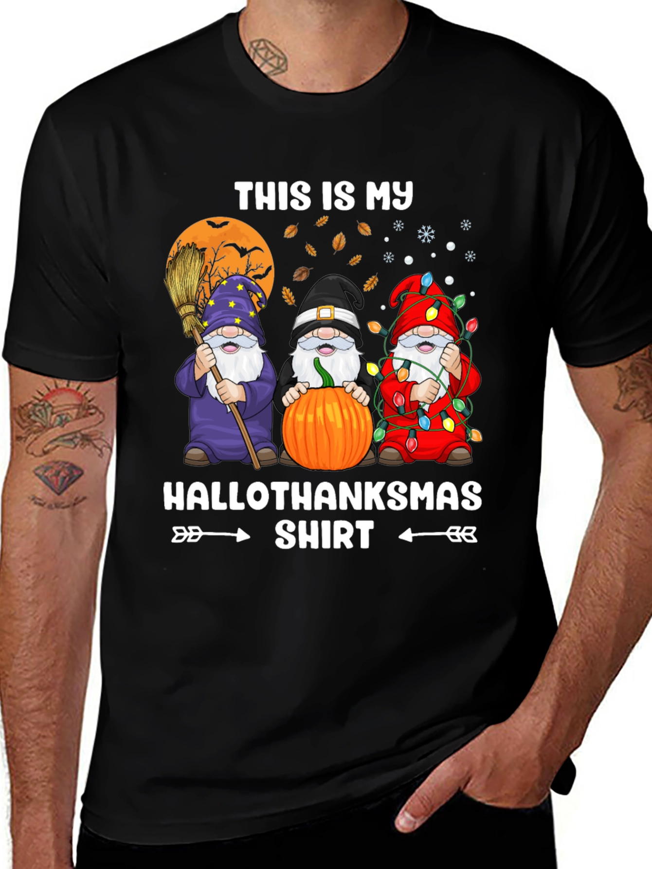 HalloThanksmas Gnome T-Shirt Holiday Tee