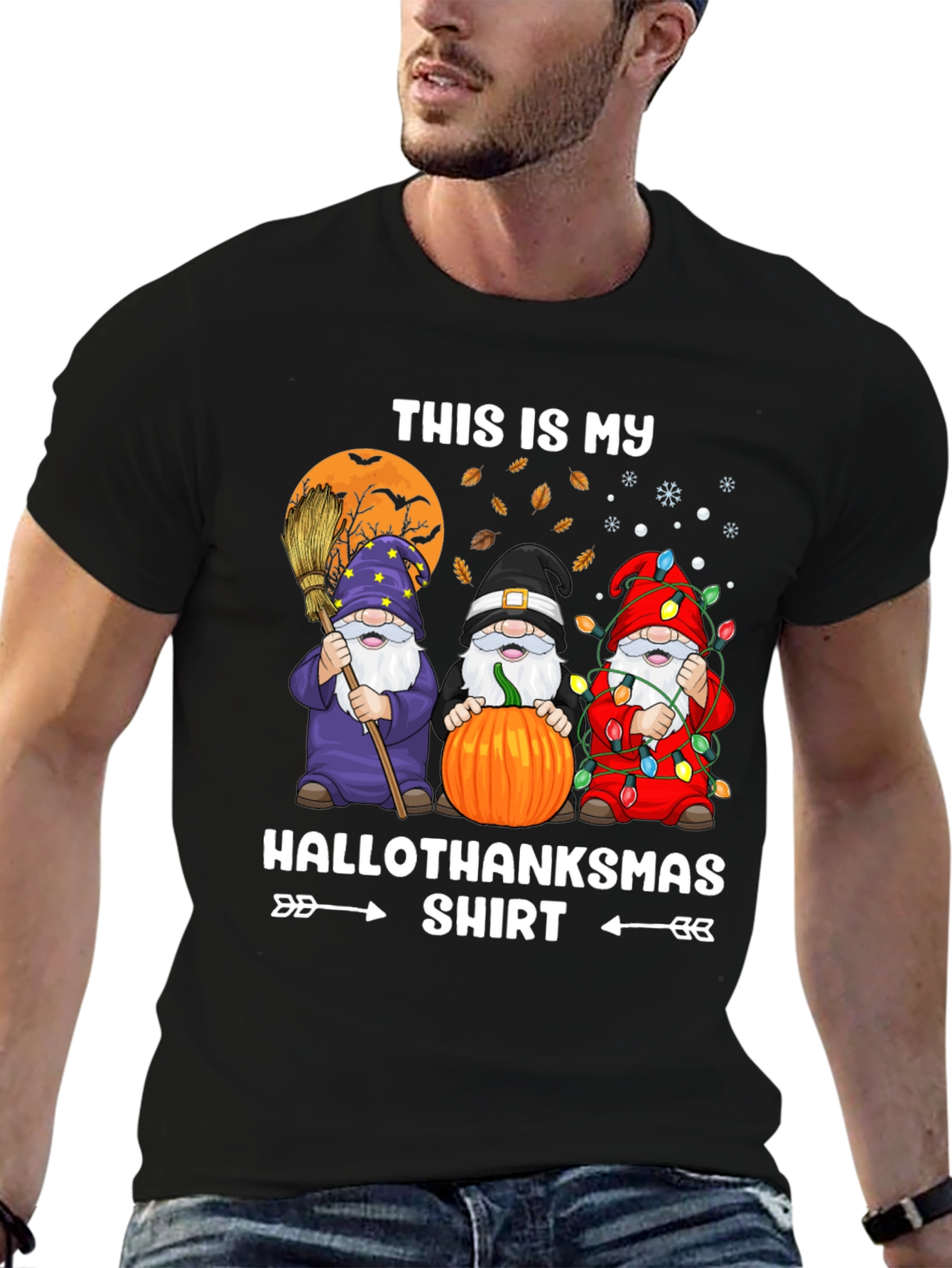 HalloThanksmas Gnome T-Shirt Holiday Tee
