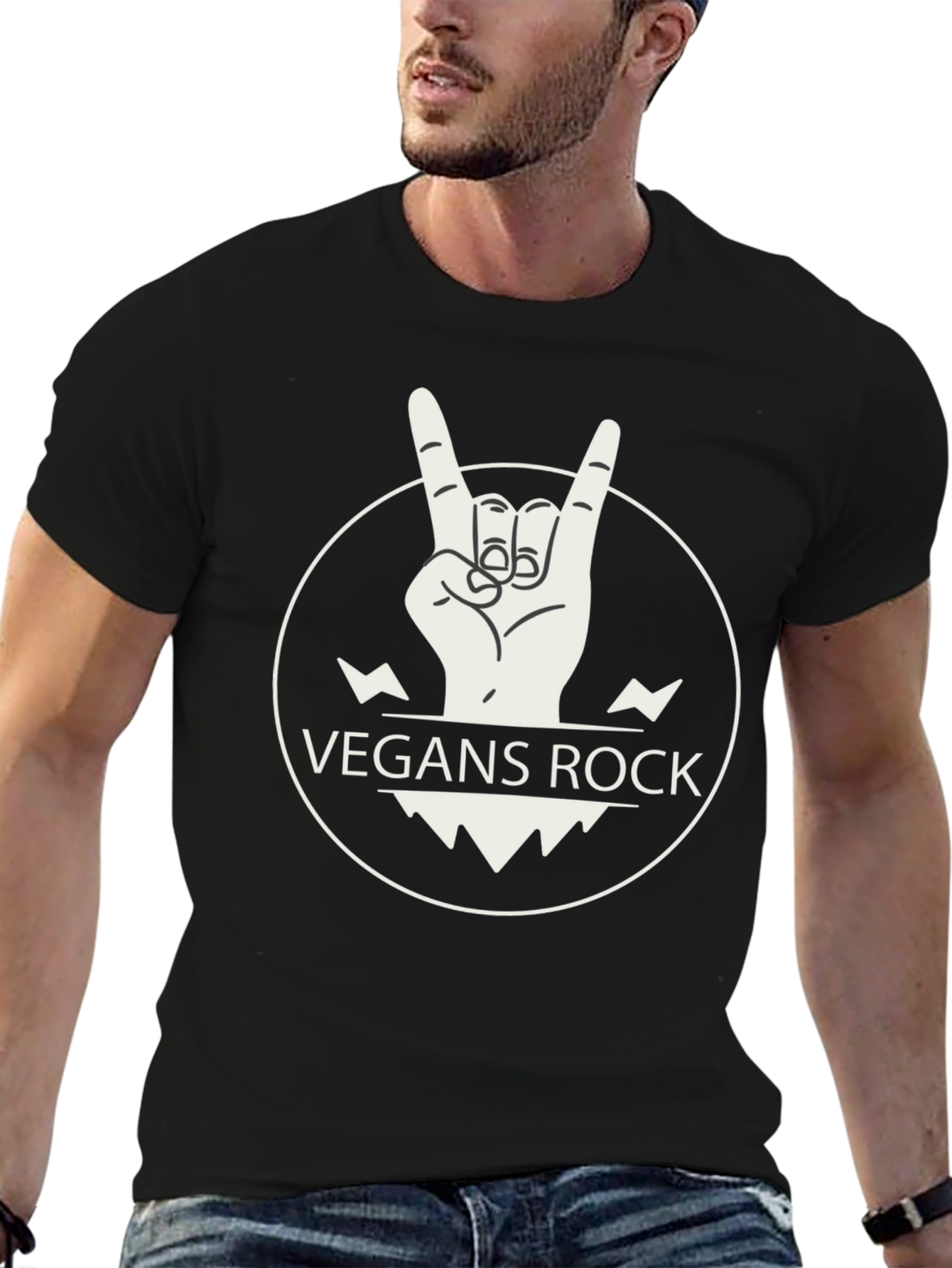 Vegan Rocker Graphic T-Shirt - Black