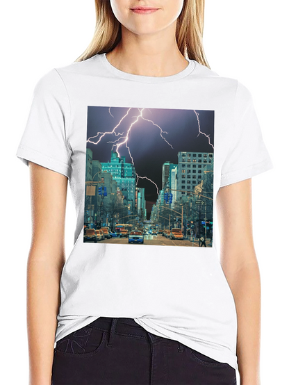 Lightning Cityscape Black Graphic Tee