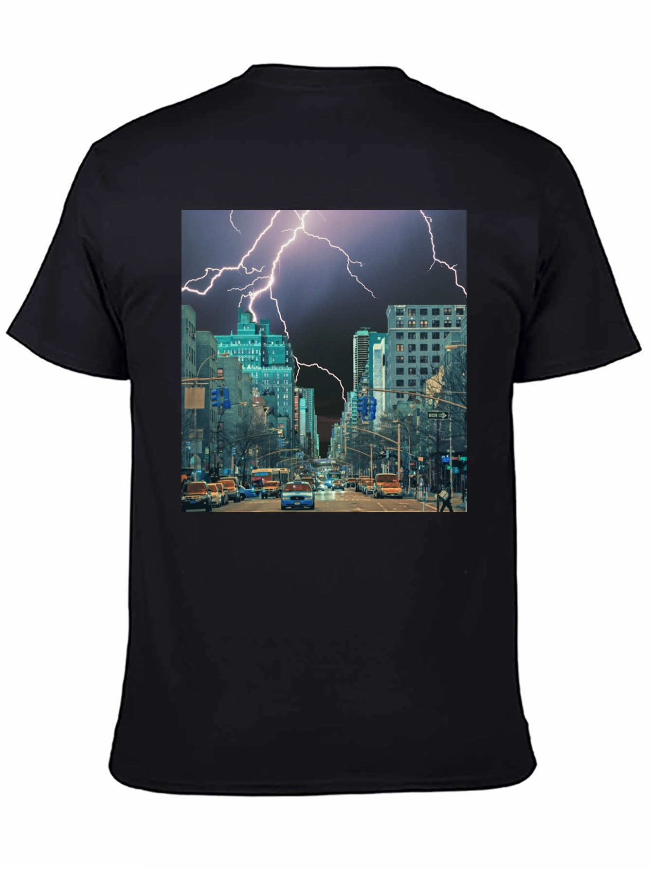Lightning Cityscape Black Graphic Tee