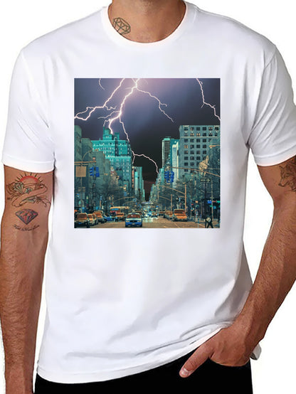 Lightning Cityscape Black Graphic Tee