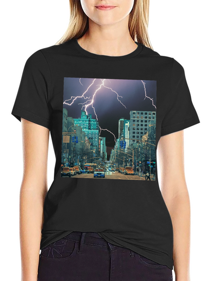 Lightning Cityscape Black Graphic Tee