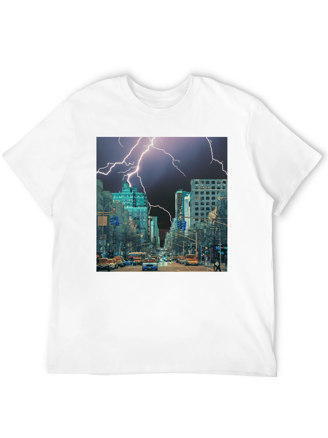 Lightning Cityscape Black Graphic Tee