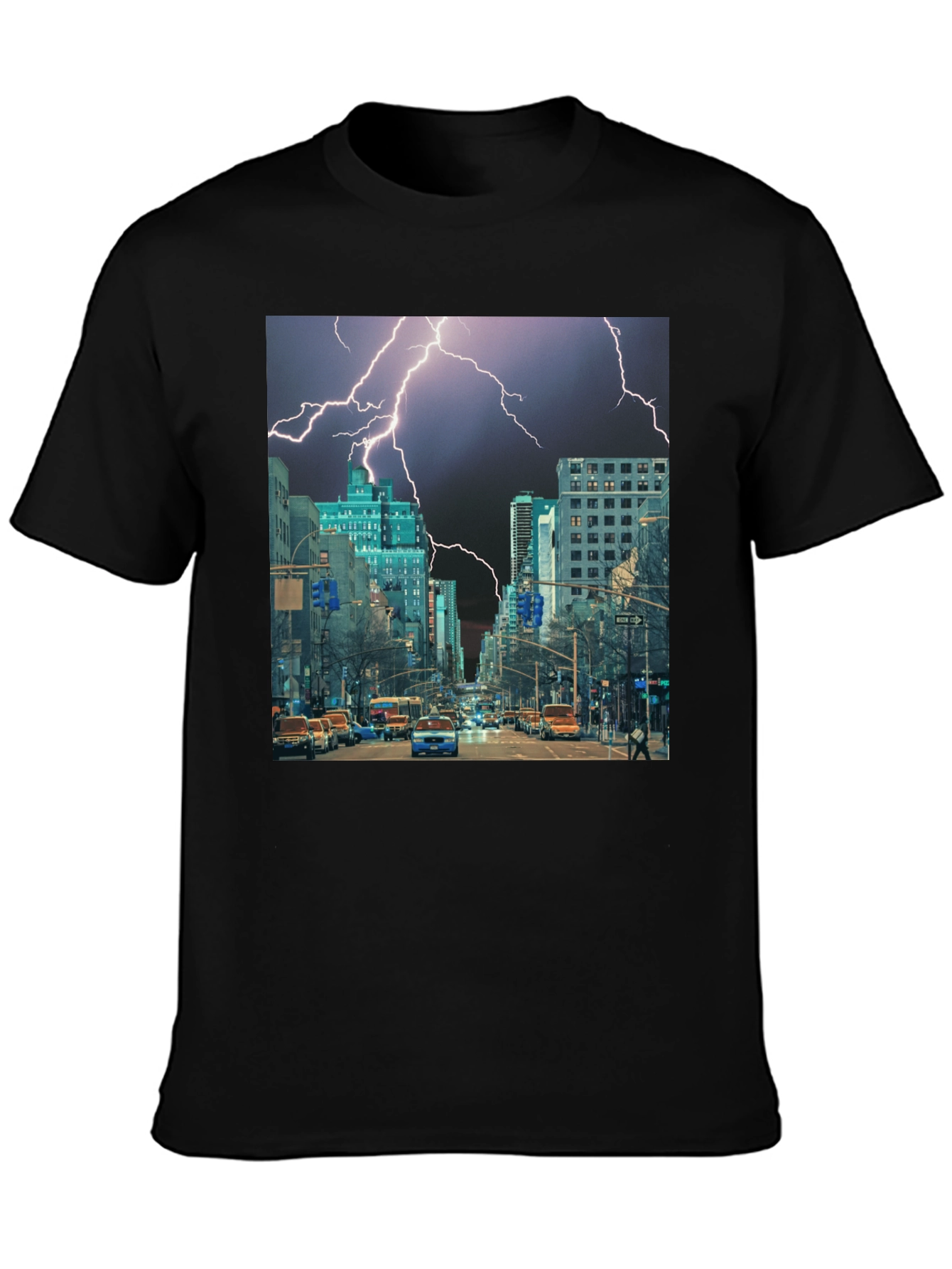 Lightning Cityscape Black Graphic Tee